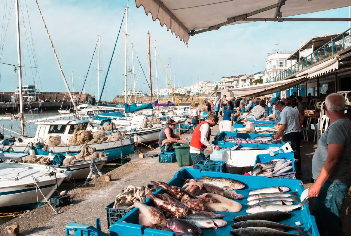 Étals de poissons frais port