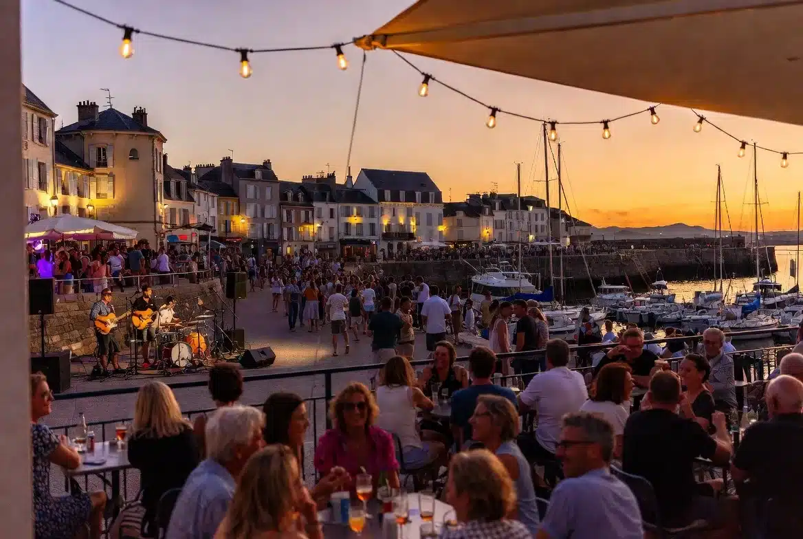 Foule animée sur port festif